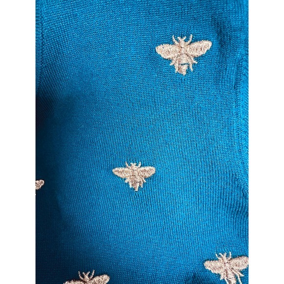 Charter Club Sweater Womens Size M Teal Metallic Gold Bee Embroidery Button Up - Picture 4 of 8